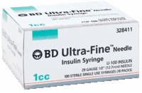 1cc 30g X 1/2" Ultra-fine Insulin Syringe, 100/bx