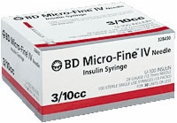 3/10cc 28ga X 1/2 Micro-fine Syringes, 100 Per Box