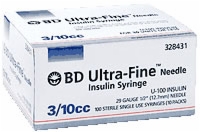 Ultra Fine Syringe & Needle, 30g X 3/10cc X 1/2"
