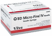 1/2cc 28ga X 1/2 Micro-fine Syringes, 100 Per Box