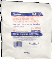 Dutex 100% Cotton, 4" X 4.1 Yds, 2 Ply, Sterile,12