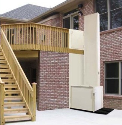 Tall outdoor platform lift for second story porch