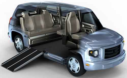 The MV-1 is a wheelchair-accessible automobile that requires no aftermarket conversion to accommodate disabled passengers.