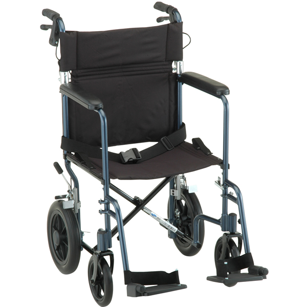 Nova Lightweight Transport Chair with 12 Rear Wheel, Blue